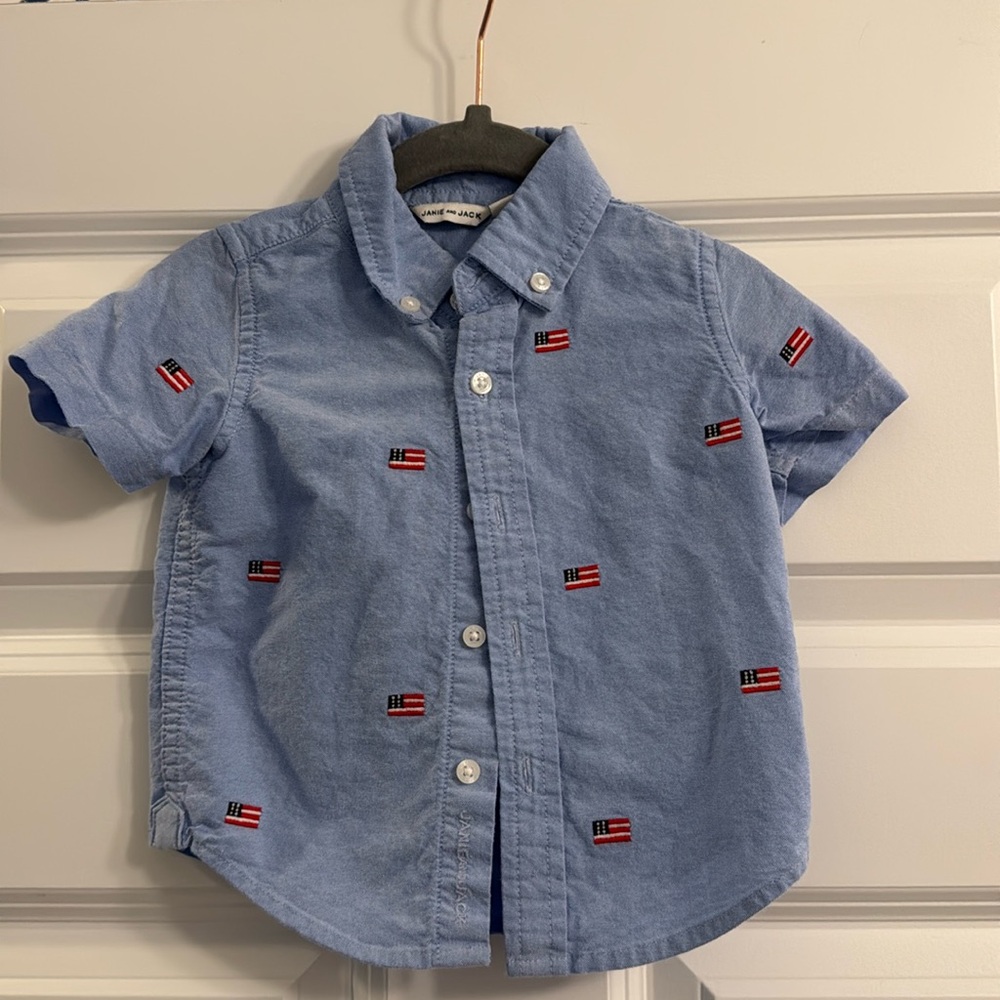 Janie & Jack Embroidered Oxford Flag Shirt. Boys 18-24 months.